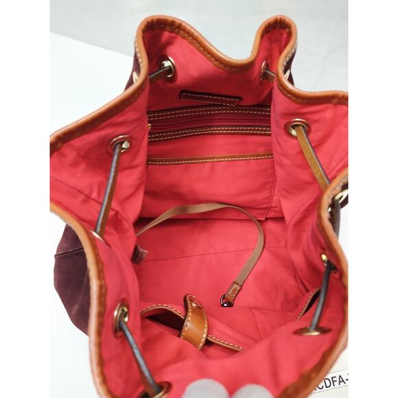 Dooney & Bourke Burgundy Suede Leather Drawstring Bucket Shoulder Bag - Picture 9 of 16
